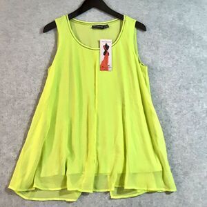 Vibrant Lemon Yellow Nina Leonard Sleeveless Fly Away Flowy Spring Top Large NWT